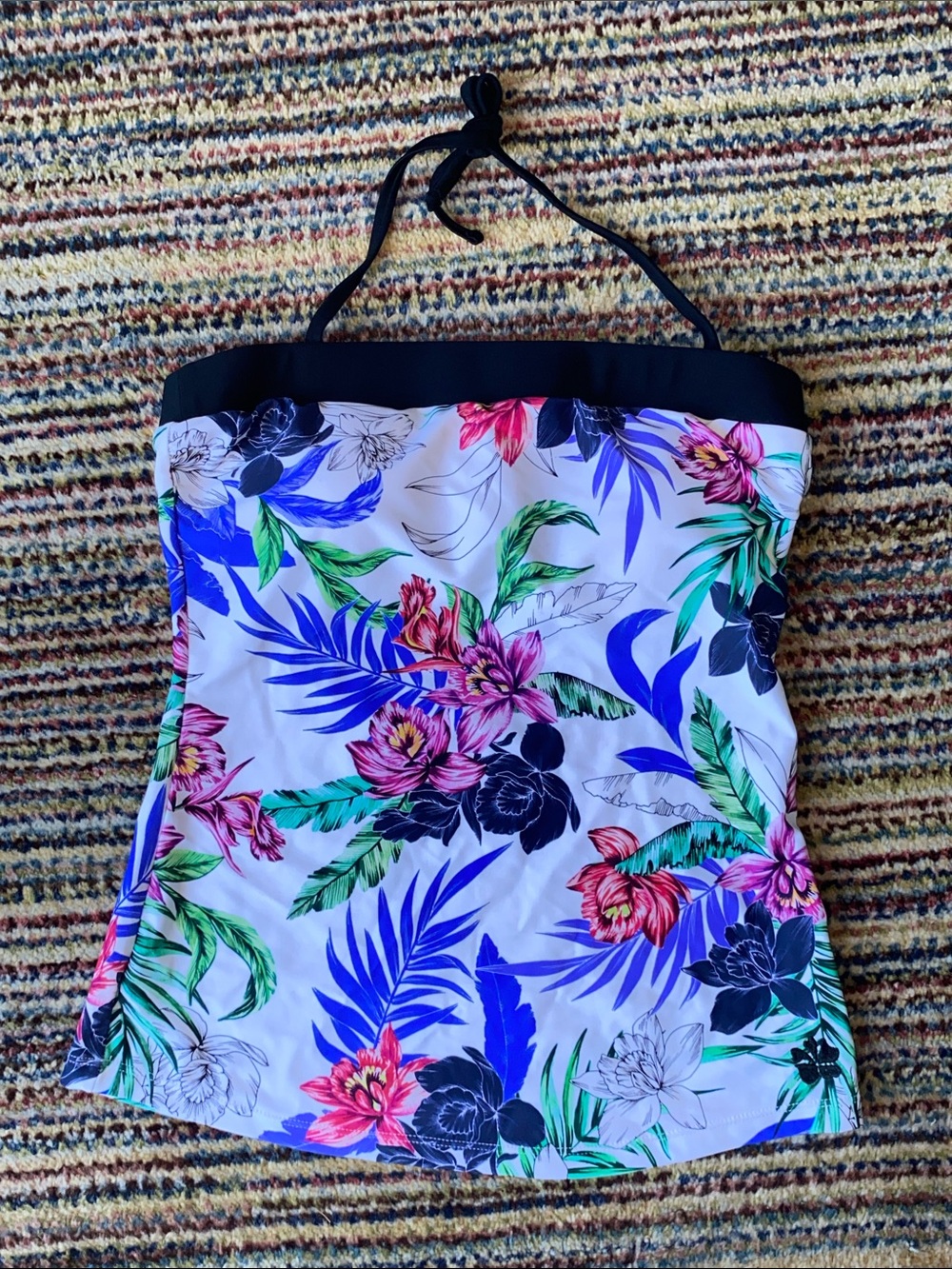Hapari Tropical Floral Swim Top in Black Trim